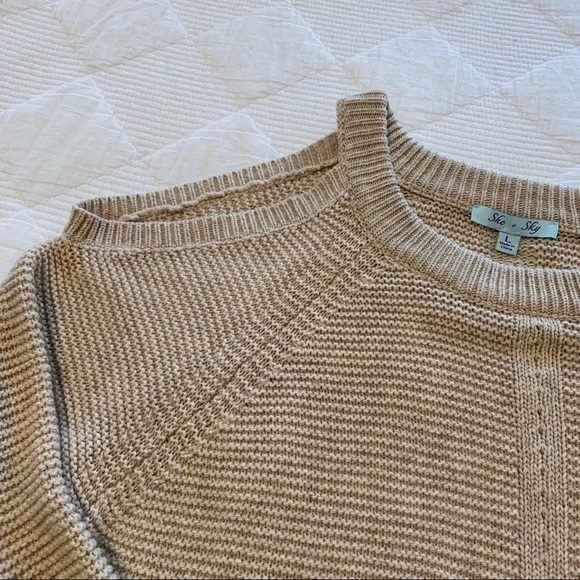 Boutique Tan Cold Shoulder Sweater - Picture 2 of 5